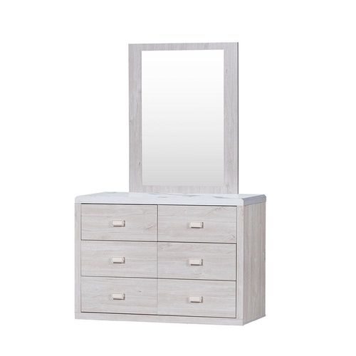 Tisley 6 drawer Dresser with Mirror -L.Oak/White faux marble